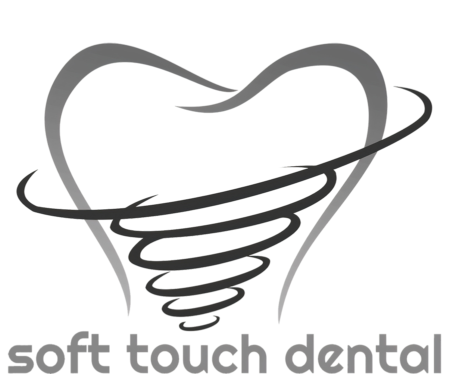 The image shows a logo with a stylized heart and swirls, accompanied by text that reads  SOFT TOUCH DENTAL.